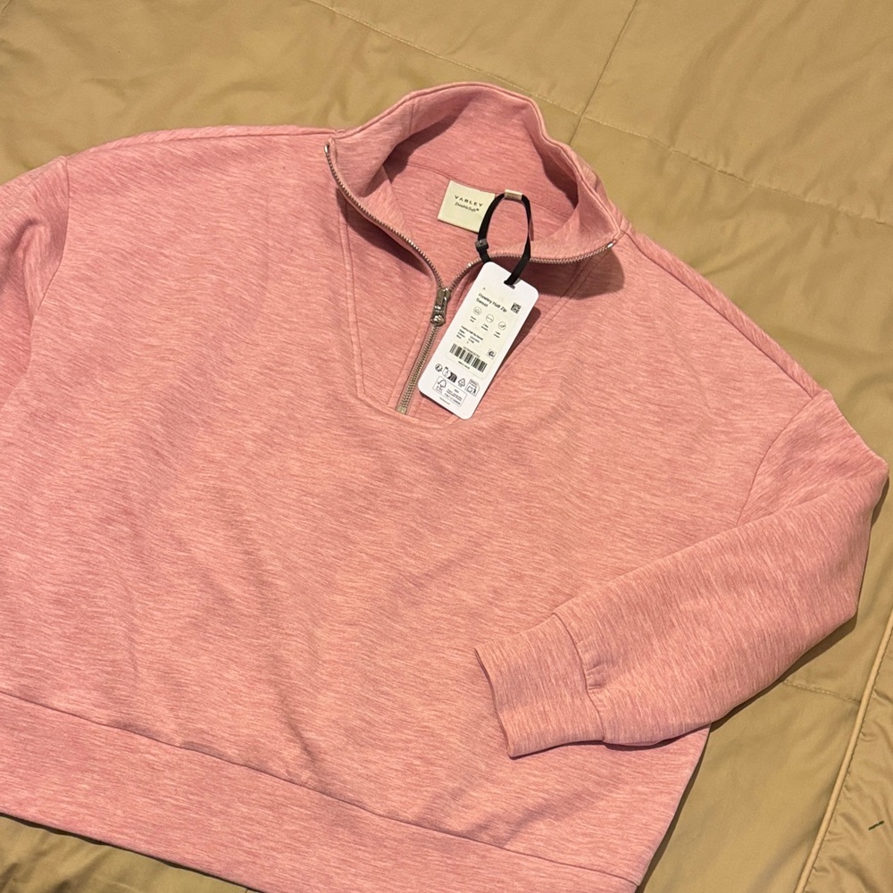 Varley Pink Hawley Half-Zip Cowl Neck Sweater